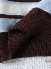 SHEIN Set med färgblockig randig tröja och stickade byxor för unga flickor, höst/vinter - Brun - Visa 7