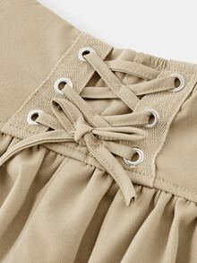 Maija Kids Maija Kids Young Girl Casual White Double-Layered Skirt,Ruffle Hem & Side Tie Summer Princess 7th Birthday Back-To-School,Mom And Daughter Sister Matching Wear - Khaki - View 5