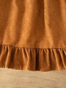 Emery Rose Kids Emery Rose Kids Kids Young Girl Ditsy Floral Round Neck Long Sleeve Ruffle Hem Dress - Coffee - View 7