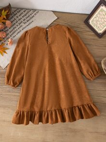 Emery Rose Kids Emery Rose Kids Kids Young Girl Ditsy Floral Round Neck Long Sleeve Ruffle Hem Dress - Coffee - View 6