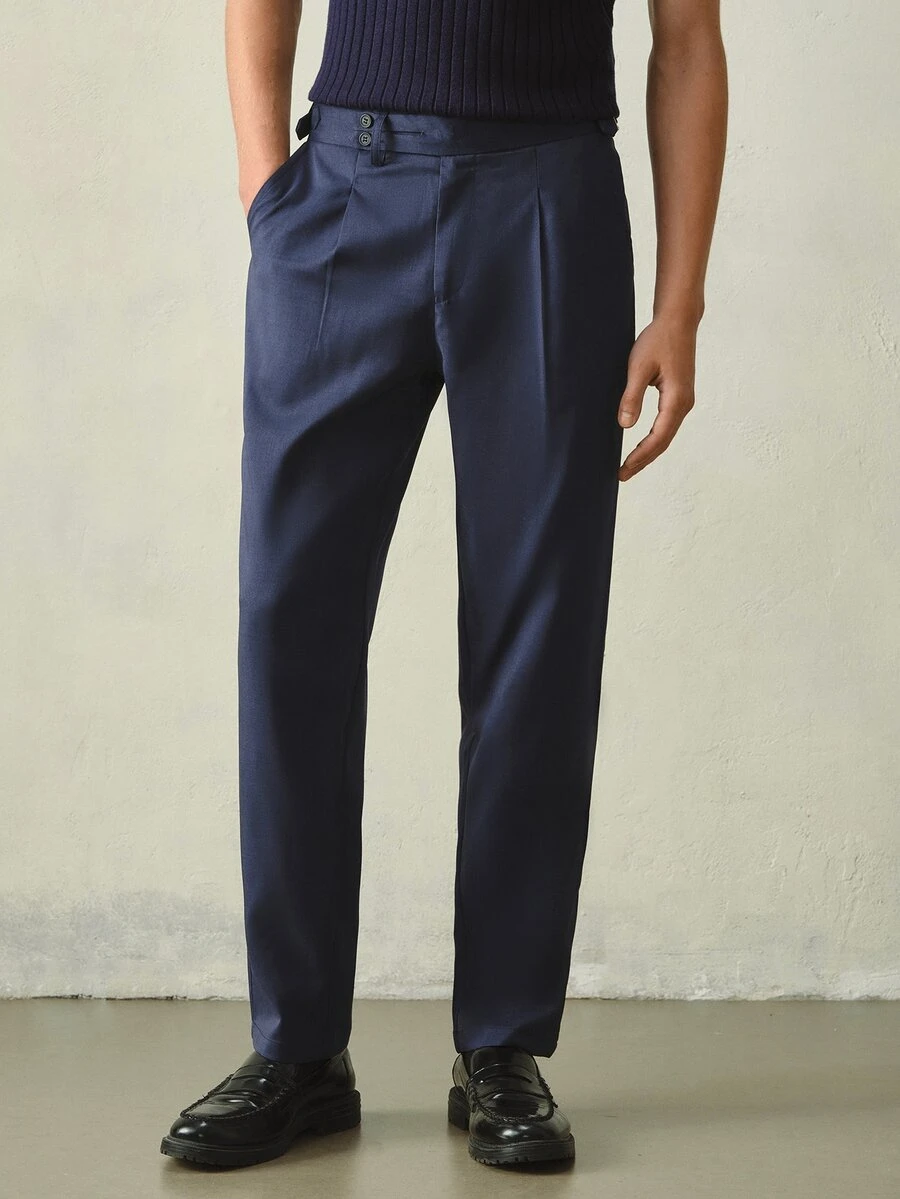 Manfinity Swimmode Formal Men's Suit Pants, Flexible Waist Design, Minimalist Fit Style, Suitable For Daily Wear And Work, Men's Long Pants - Navy Blue - View 1