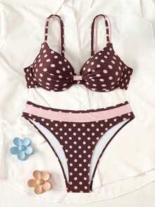Swim Vcay Glamour 夏季新款女款泳衣 有鋼圈 聚攏 雙肩帶細肩帶 可調節三角比基尼 2件套 - 彩色 - 查看 4