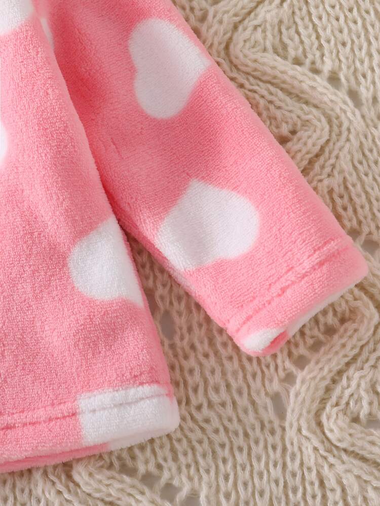 Baby Girl Allover Heart Pattern Soft Comfort Fuzzy Top & Pants Pajamas Set - Baby Pink - View 6