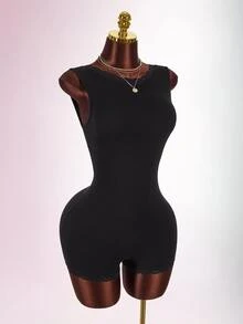 Amplova Women's French Lace Patchwork Fashion Basic Sexy Fitted Romper Unitard Club Night Black Summer - Black - View 9