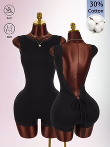 Amplova Women's French Lace Patchwork Fashion Basic Sexy Fitted Romper Unitard Club Night Black Summer - Black - View 2