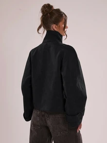 SHEIN BAE 女款素色休閒百搭日常長袖外套 - 黑色 - 查看 2