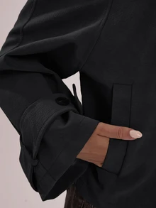 SHEIN BAE 女款素色休閒百搭日常長袖外套 - 黑色 - 查看 6