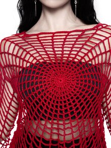 ROMWE Dark Gothic Spider Web Design Hollow Out Sheer Pullover Sweater For Women - Red - View 8