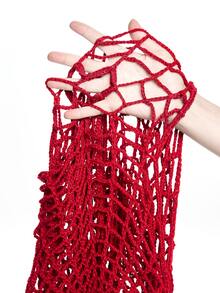 ROMWE Dark Gothic Spider Web Design Hollow Out Sheer Pullover Sweater For Women - Red - View 9