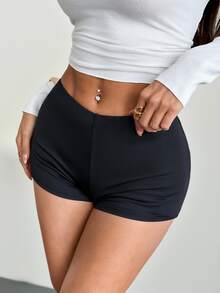 SHEIN PETITE Low Rise Micro Mini Shorts Ibiza Fits Summer Boho, Summer, Holiday, Beachwear Festival Rave Going Out Fall Winter Party ,Petite Women - Black - View 3