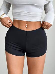 SHEIN PETITE Low Rise Micro Mini Shorts Ibiza Fits Summer Boho, Summer, Holiday, Beachwear Festival Rave Going Out Fall Winter Party ,Petite Women - Black - View 10