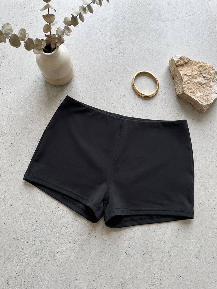 SHEIN PETITE Low Rise Micro Mini Shorts Ibiza Fits Summer Boho, Summer, Holiday, Beachwear Festival Rave Going Out Fall Winter Party ,Petite Women - Black - View 3