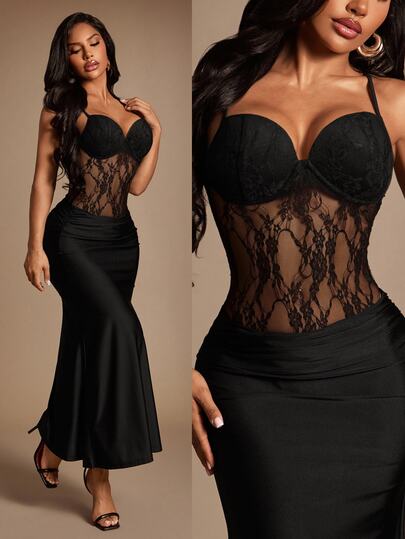 Radiana Women's Sexy Spring/Summer Black Bustier Bodysuit, All-Match Versatile, With Padded Cups, For Daily Casual, Streetwear, Shopping, Gathering, Dating, Music Festival, House Party, Party