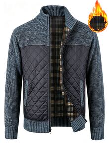 Manfinity Homme Men's Contrast Color Zipper Placket Knit Cardigan Work Hiking Blue Striped Autumn Casual - Blue - View 2