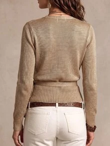 Omancia Solid Wrap Knot Side Lightweight Cardigan - Khaki - View 2