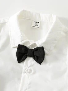 男宝宝绅士套装，白色衬衫，黑白西装外套，松紧腰裤，适合生日派对、晚宴、演出、婚礼、迎婴派对、一周岁生日庆祝等场合。绅士长袖西装外套，正式西装，带蝴蝶结。 - 黑與白 - 查看 3
