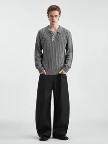 RONVEXI Men's Polo Collar Cable Knit Long Sleeve Casual Sweater - Multicolor - View 6