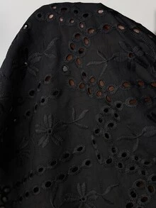 Easowa Curve 大尺碼純色鏤空刺繡長洋裝 秋季早午餐度假正式派對 黑色優雅休閒波希米亞星空風 - 黑色 - 查看 8