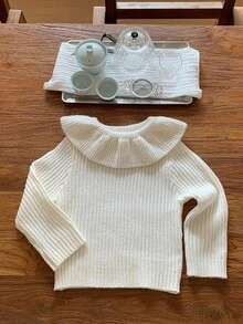 Dazy Kids 女童素色休閒百搭日常穿著長袖針織衫 秋季 - 米色 - 查看 3