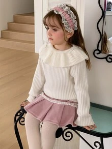 Dazy Kids 女童素色休閒百搭日常穿著長袖針織衫 秋季 - 米色 - 查看 4