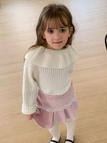Dazy Kids 女童素色休閒百搭日常穿著長袖針織衫 秋季 - 米色 - 查看 8