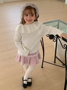 Dazy Kids 女童素色休閒百搭日常穿著長袖針織衫 秋季 - 米色 - 查看 7
