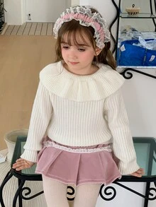 Dazy Kids 女童素色休閒百搭日常穿著長袖針織衫 秋季 - 米色 - 查看 5