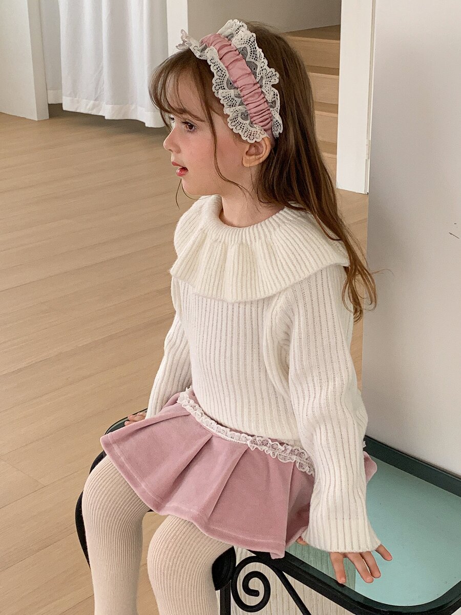 Dazy Kids 女童素色休閒百搭日常穿著長袖針織衫 秋季 - 米色 - 查看 1