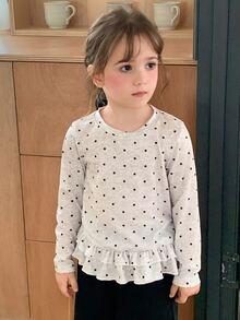 Hapijoa Young Girl) Casual Polka Dot Long Sleeve Basic Autumn/Winter T-Shirt - Grey - View 4