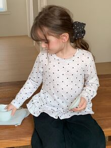 Hapijoa Young Girl) Casual Polka Dot Long Sleeve Basic Autumn/Winter T-Shirt - Grey - View 7