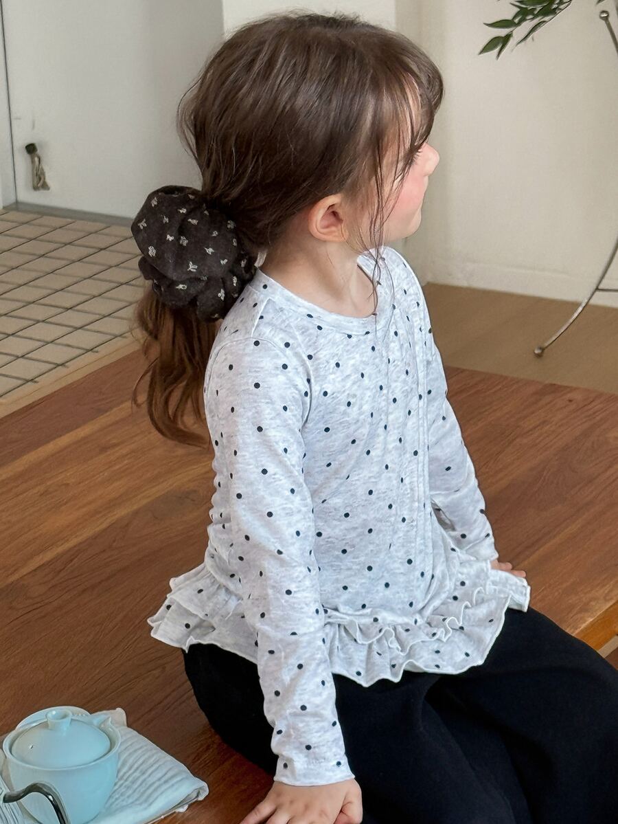 Hapijoa Young Girl) Casual Polka Dot Long Sleeve Basic Autumn/Winter T-Shirt - Grey - View 1