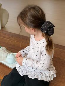 Hapijoa Young Girl) Casual Polka Dot Long Sleeve Basic Autumn/Winter T-Shirt - Grey - View 9