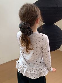 Hapijoa Young Girl) Casual Polka Dot Long Sleeve Basic Autumn/Winter T-Shirt - Grey - View 2