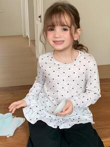 Hapijoa Young Girl) Casual Polka Dot Long Sleeve Basic Autumn/Winter T-Shirt - Grey - View 8