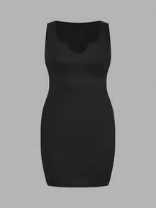 Slaydiva 2pcs/Set Plus Size Casual Minimalist Dresses, Black & Burgundy, Suitable For Summer - Multicolor - View 4