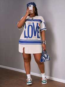 Slaydiva Plus Size Early Summer Vacation Casual White Side Slit Drop Shoulder Short Sleeve Dress Cycling Semi Formal - Royal Blue - View 7