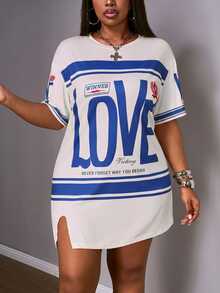 Slaydiva Plus Size Early Summer Vacation Casual White Side Slit Drop Shoulder Short Sleeve Dress Cycling Semi Formal - Royal Blue - View 3