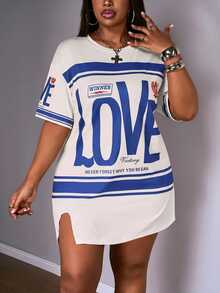 Slaydiva Plus Size Early Summer Vacation Casual White Side Slit Drop Shoulder Short Sleeve Dress Cycling Semi Formal - Royal Blue - View 4