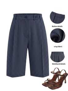 Levarali Plus Size Women's Blue And White Striped Elegant Hawaiian Modest Casual Buckle Pocket Mid-Length Pants Vacation Summer Brunch Beach - Royal Blue - View 4
