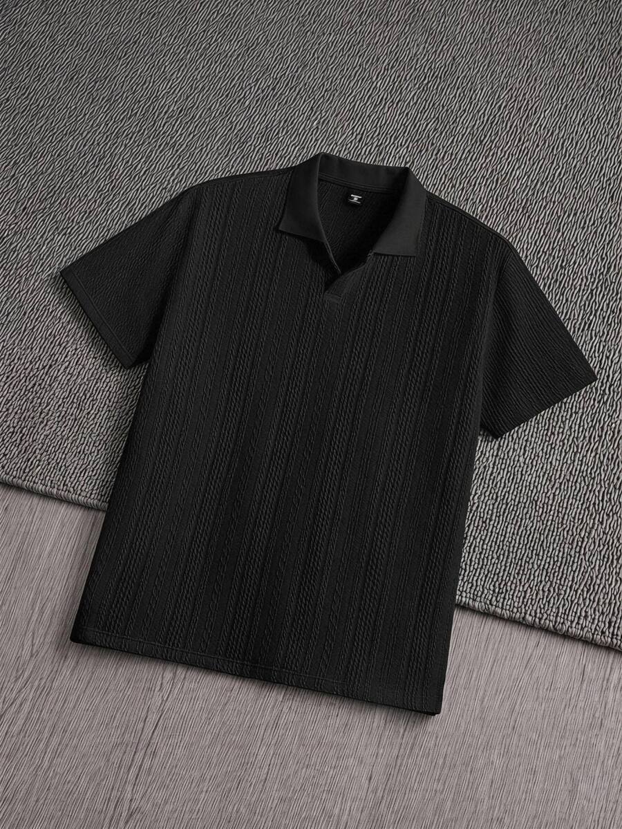Mainfolk 男士紋理針織短袖 Polo 衫，Johnny 領紋理休閒套頭衫，夏季老錢風通勤 T 恤禮物，足球