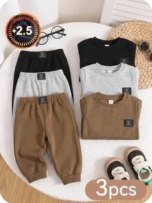 SHEIN 3pcs Newborn Baby Boy Letter Print Thermal Lined Jogger Sweatpants Winter - Multicolor - View 1