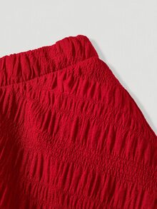 SHEIN MOD تنورة نسائية عتيقة ذات حافة مزدوجة الطبقات، تصميم عالي منخفض، للمواعدة والحفلات وأعياد الميلاد - الأحمر - مشاهدة 4