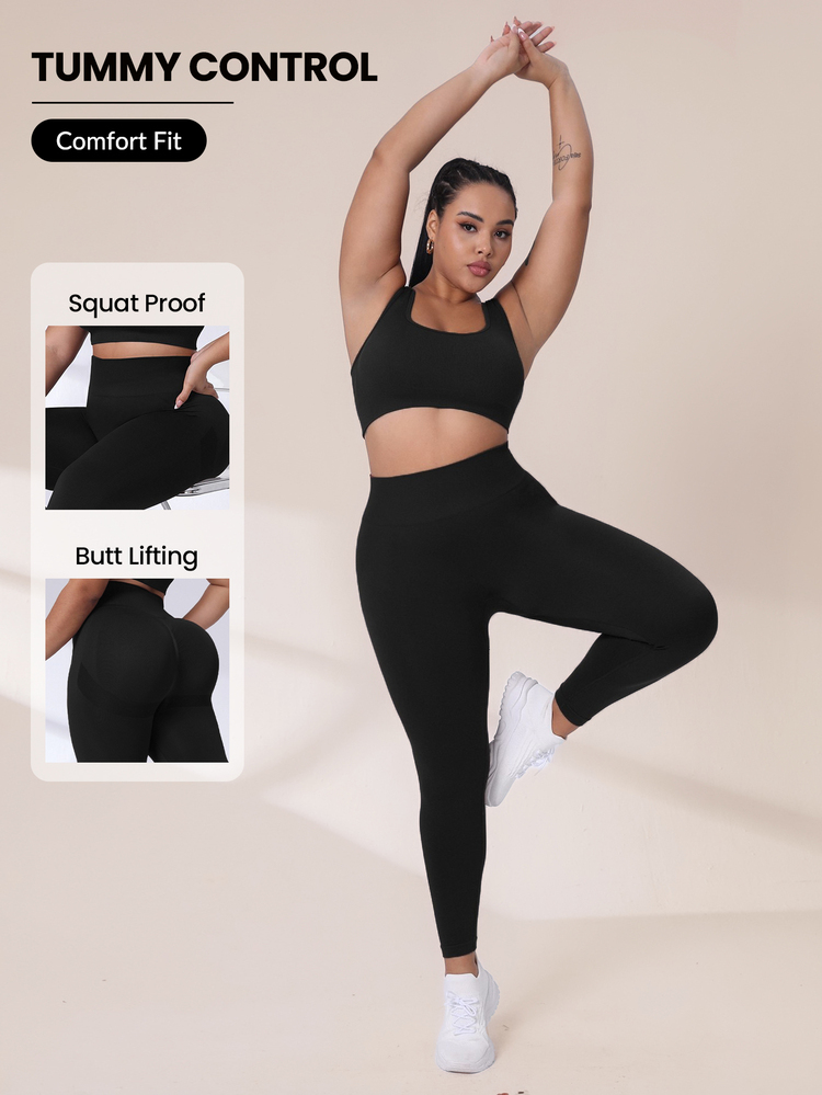 SHEIN Rhythm Era Plus Size Wide Waistband Sports Leggings Yoga Women Pants - Black - View 2
