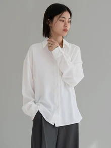 Dazy-Less Women's Solid Color Drop Shoulder Long Sleeve Shirt,Long Sleeve Tops Business Casual Women,Fall Clothes - White - View 9