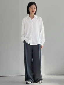 Dazy-Less Women's Solid Color Drop Shoulder Long Sleeve Shirt,Long Sleeve Tops Business Casual Women,Fall Clothes - White - View 7