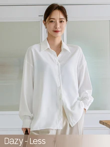 Dazy-Less Women's Solid Color Drop Shoulder Long Sleeve Shirt,Long Sleeve Tops Business Casual Women,Fall Clothes - White - View 11
