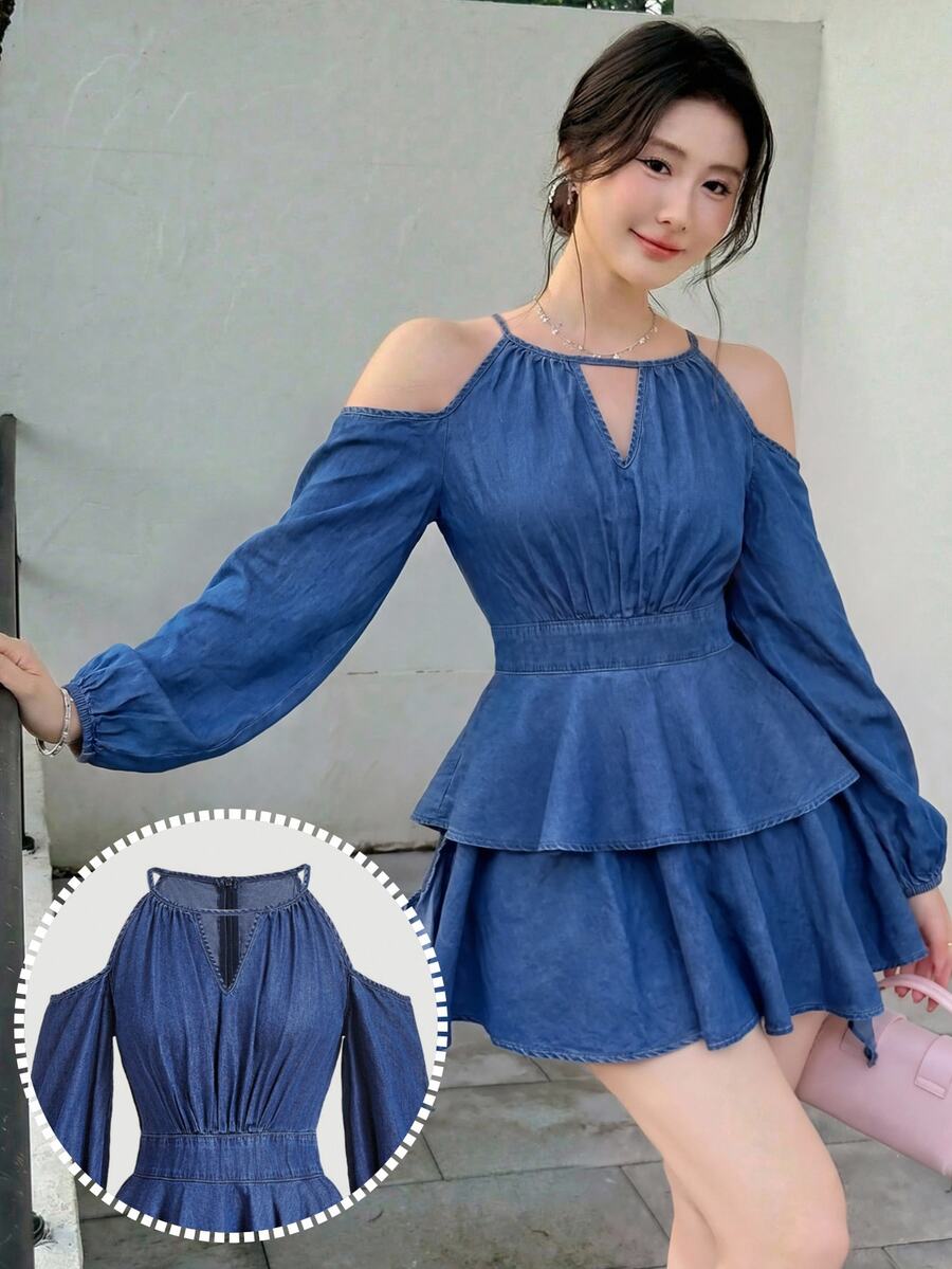 Celisse Women's Pleated Casual Daily Summer Denim Dress - Blue - View 1