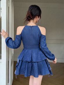Celisse Women's Pleated Casual Daily Summer Denim Dress - Blue - View 4