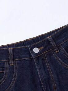 SHEIN MOD Plus Size Women's Loose Wide Leg Casual Denim Jeans With Pockets - Dark Wash - View 7