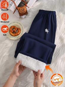 SHEIN Teen Girls Curved Leg Loose Gray Sweatpants, Casual Fashion All-Match Versatile Sports Long Pants, Suitable For Dancing, School, Sports - Blue - View 1